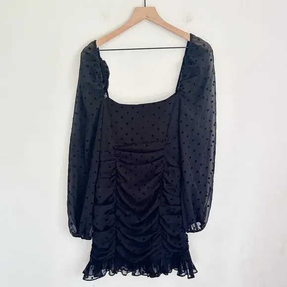 NEW Revolve Lover and Friends Cinched Swiss Dot Dress Size S Black - Picture 4 of 6